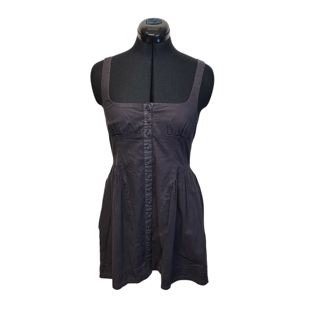 Free People Women's Black Button Front‎ Smocked Back Mini Dress Size S